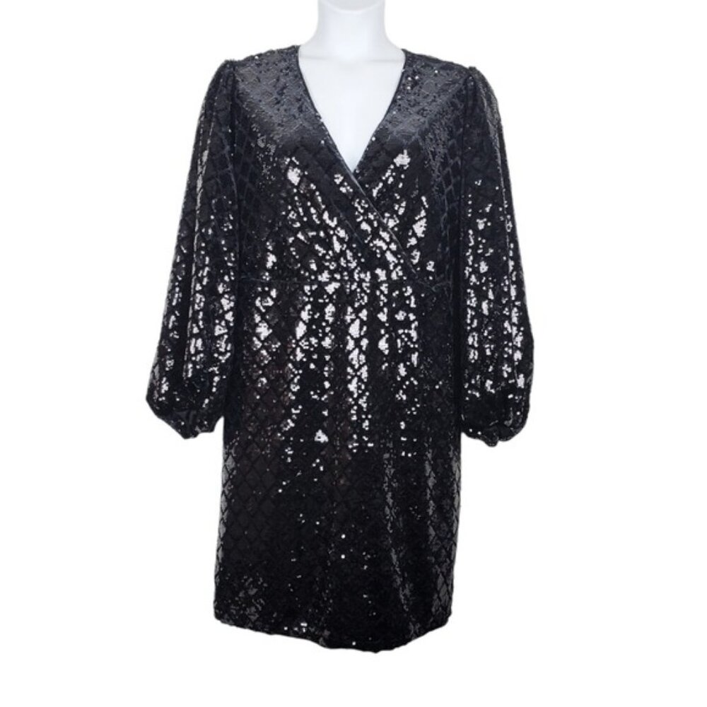 Torrid Womens Black Velvet Velour Sequin Surplice V-Neck Midi Dress Size 22 NWT